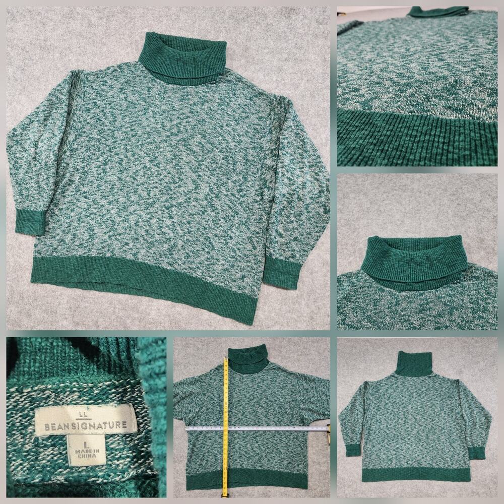 LL Bean Signature Womens L Large Cotton Linen Knit Turtleneck Pullover Sweater